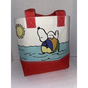 2017 Pottery Barn Kid Peanuts Snoopy Icon Canvas Beach Tote Bag